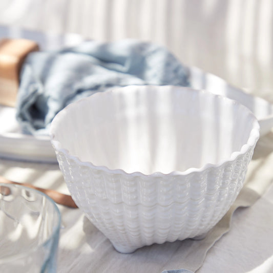 Bol Coquillage blanc avec pied – Grès fin artisanal du Portugal