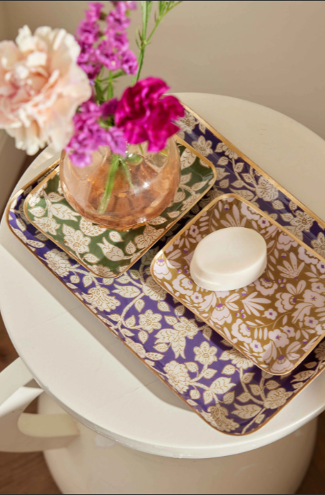 Purple floral enamelled metal pocket emptier
