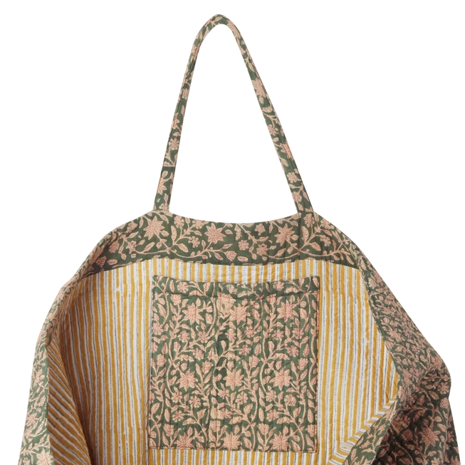 Grand sac shopper fleuri Kaki